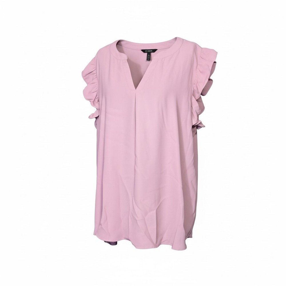 Zenana Women 1X‎ Mauve Pink Ruffle Sleeve Split V-Neck Blouse Top QT-2744XBA